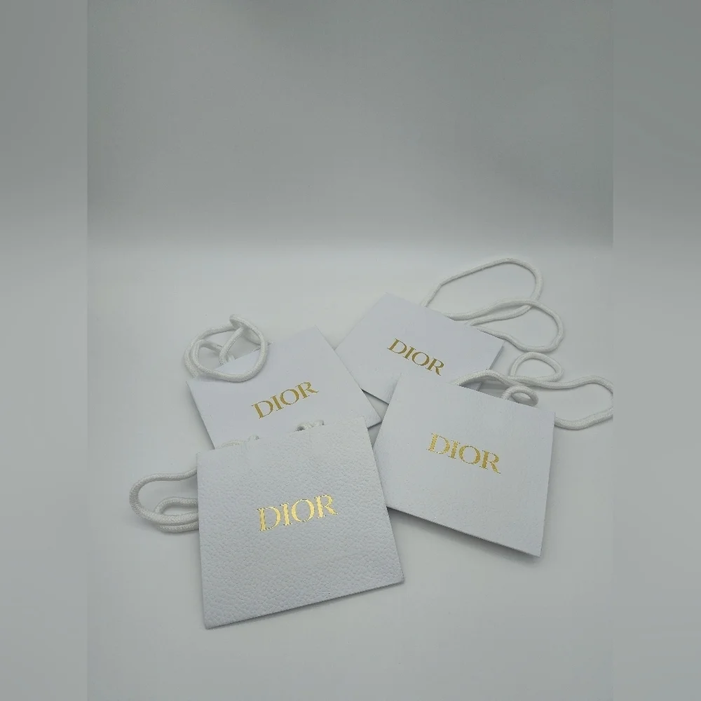 DIOR Small Gift Bags Set 4 White Gold Logo Rope Handles 5.75x5.25x2